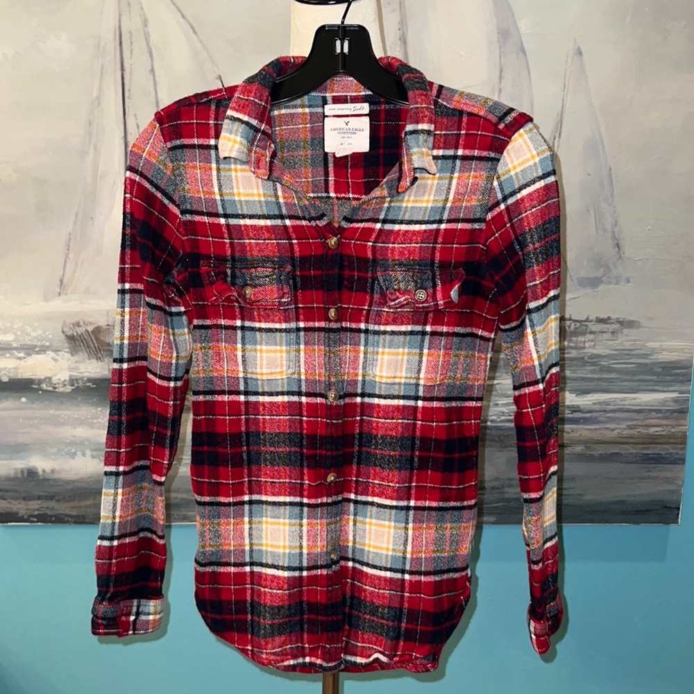 American Eagle Slim Fit Ahh-Mazingly Soft Flannel Shirt, Juniors Medium